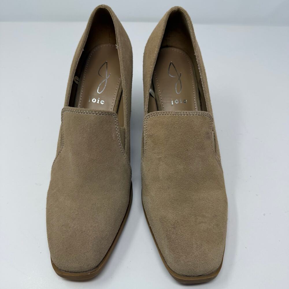 Joie Wevenly Suede Block Heel Loafers Women's 7.5 Tan Neutral High Heel NWOT - Picture 4 of 11